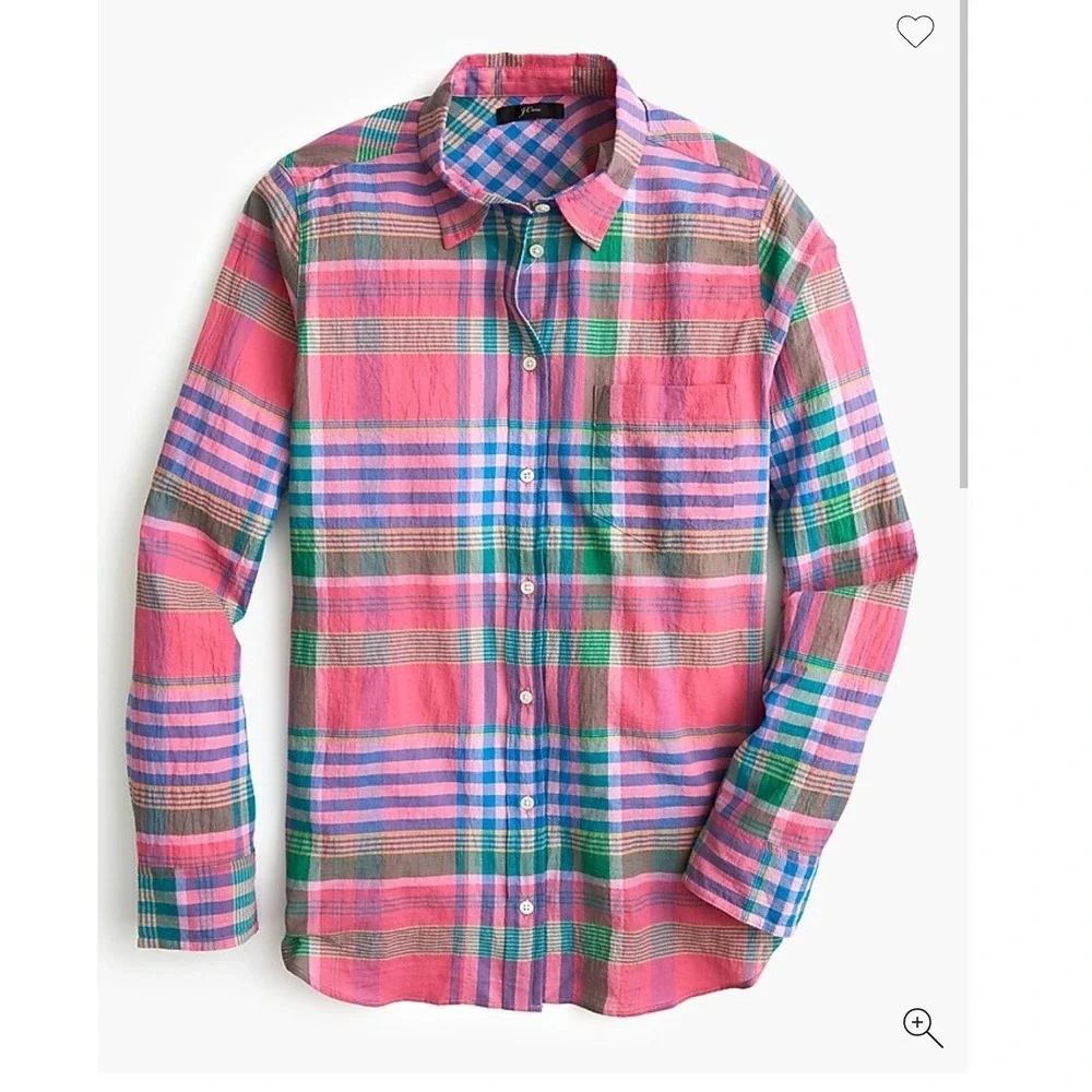 J Crew Classic Fit Boy Shirt Crinkle Pink Blue‎ Plaid Button Front L3218 4 - Picture 7 of 7